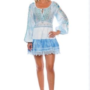 LoveShackFancy Women's Blue Chelie Embroidered Cotton Mini Dress Size 0 NWT